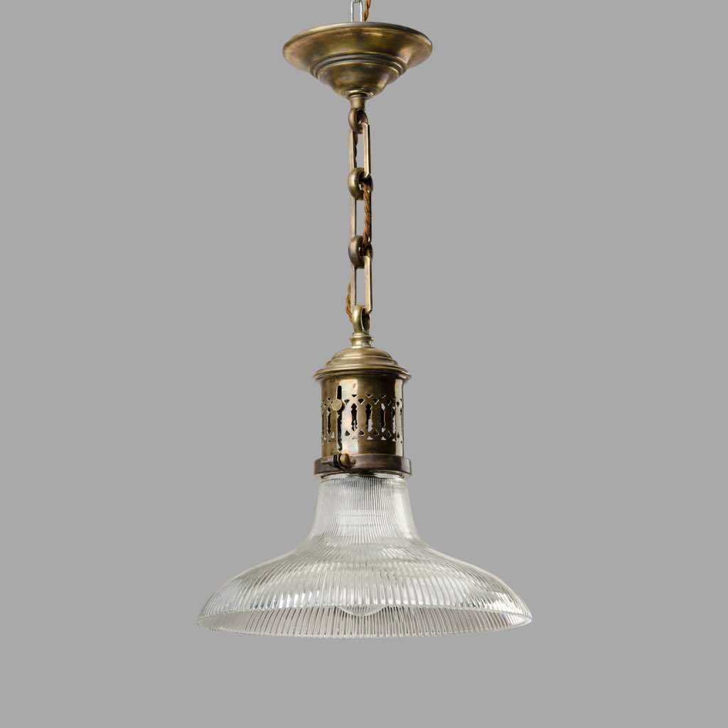 Holophane Brass Pendant Light circa 1920