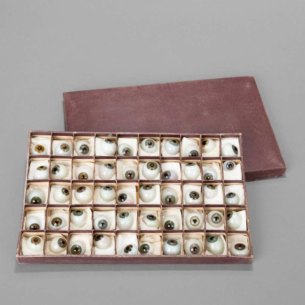 Box of Fifty Blown Glass Eyes, around 1920