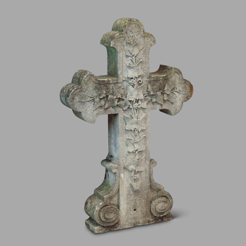 Cimetery Stone Cross with Carved Ivy