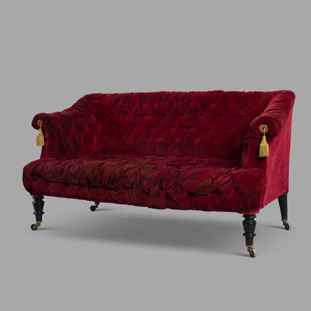 Small Padded Bench in Red Velvet, Napoleon III period