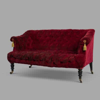 Petite banquette Napoléon III en velours rouge