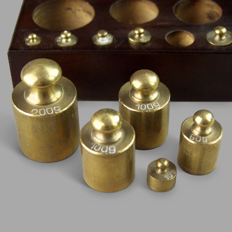 Apothecary Brass Scale Weight Set on Wooden Base - Image 2