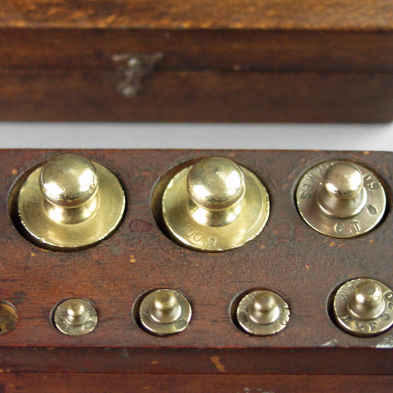 Apothecary Brass Scale Weight Set on Wooden Base - Image 3