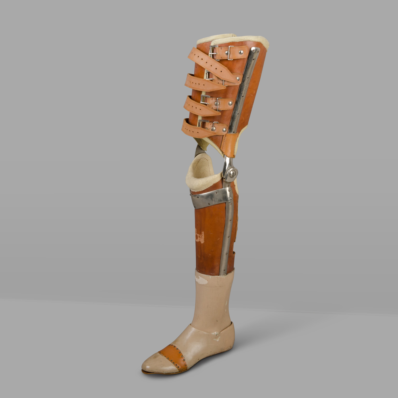 Leather and Wooden Left Leg Prosthesis, c. 1920