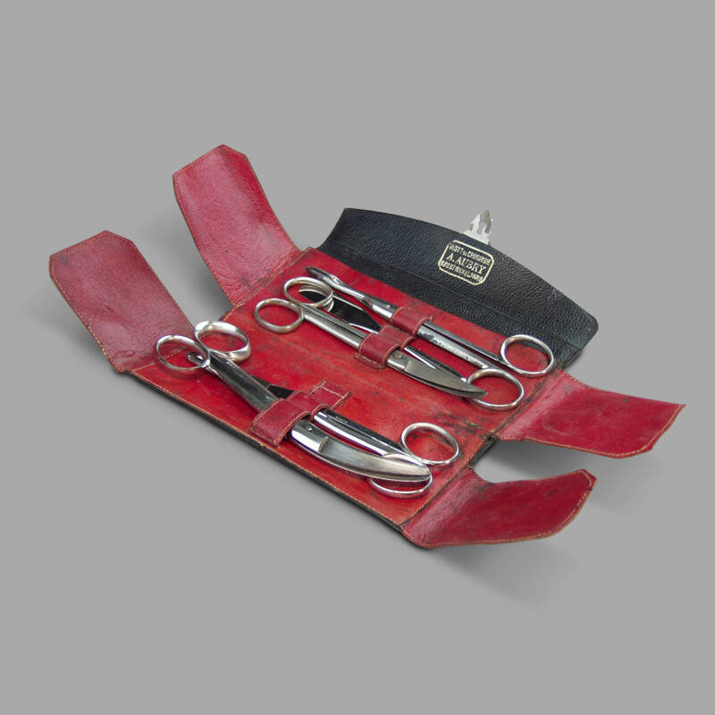 Surgical Cissors Set in Leather Case, XIXth C.